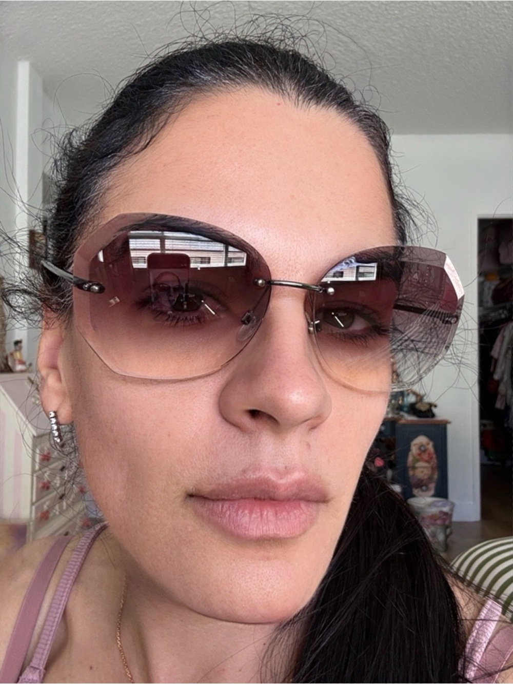 BRAND NEW CHANEL Rimless Gradient Pink Sunglasses with Silver Accents